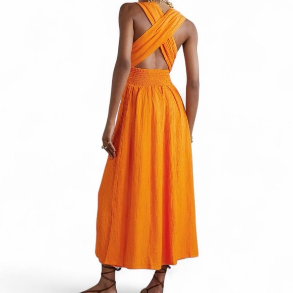 Faithfull The Brand Tropiques convertible crinkled linen-blend maxi dress orange - Picture 3 of 8
